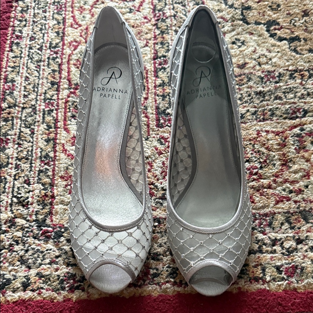 Adrianna Papell Metallic Mesh Peep-Toe Heels